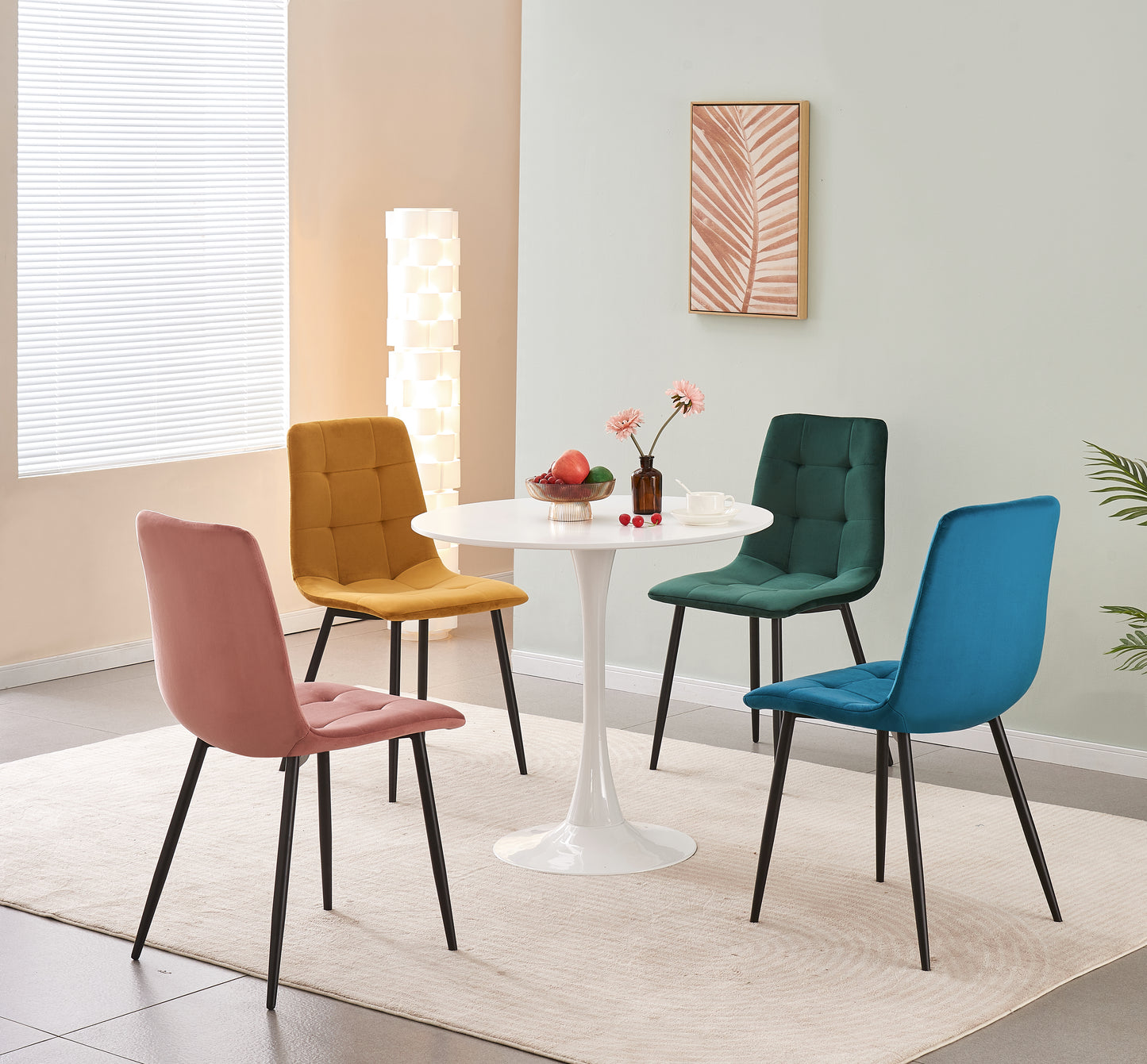MOF Set of 4 Velvet Chairs Check Pattern Dining Chairs (without Table)
