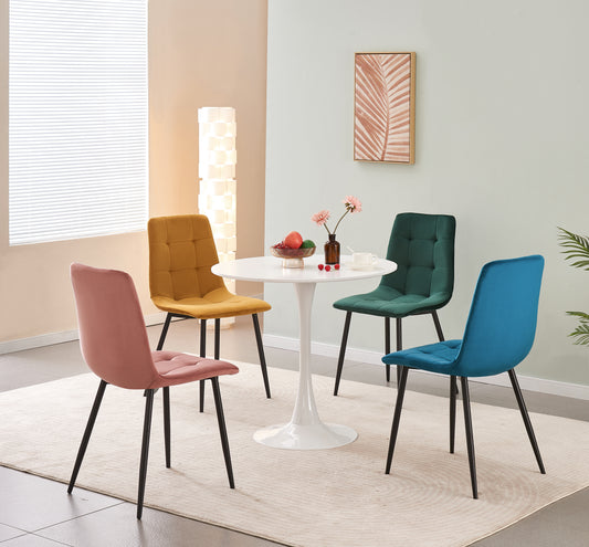 MOF Set of 4 Velvet Chairs Check Pattern Dining Chairs (without Table)